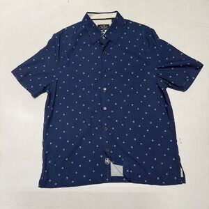 Nat‎ Nast Luxury Originals Silk Camp Shirt Compass Print Navy Blue Mens Medium